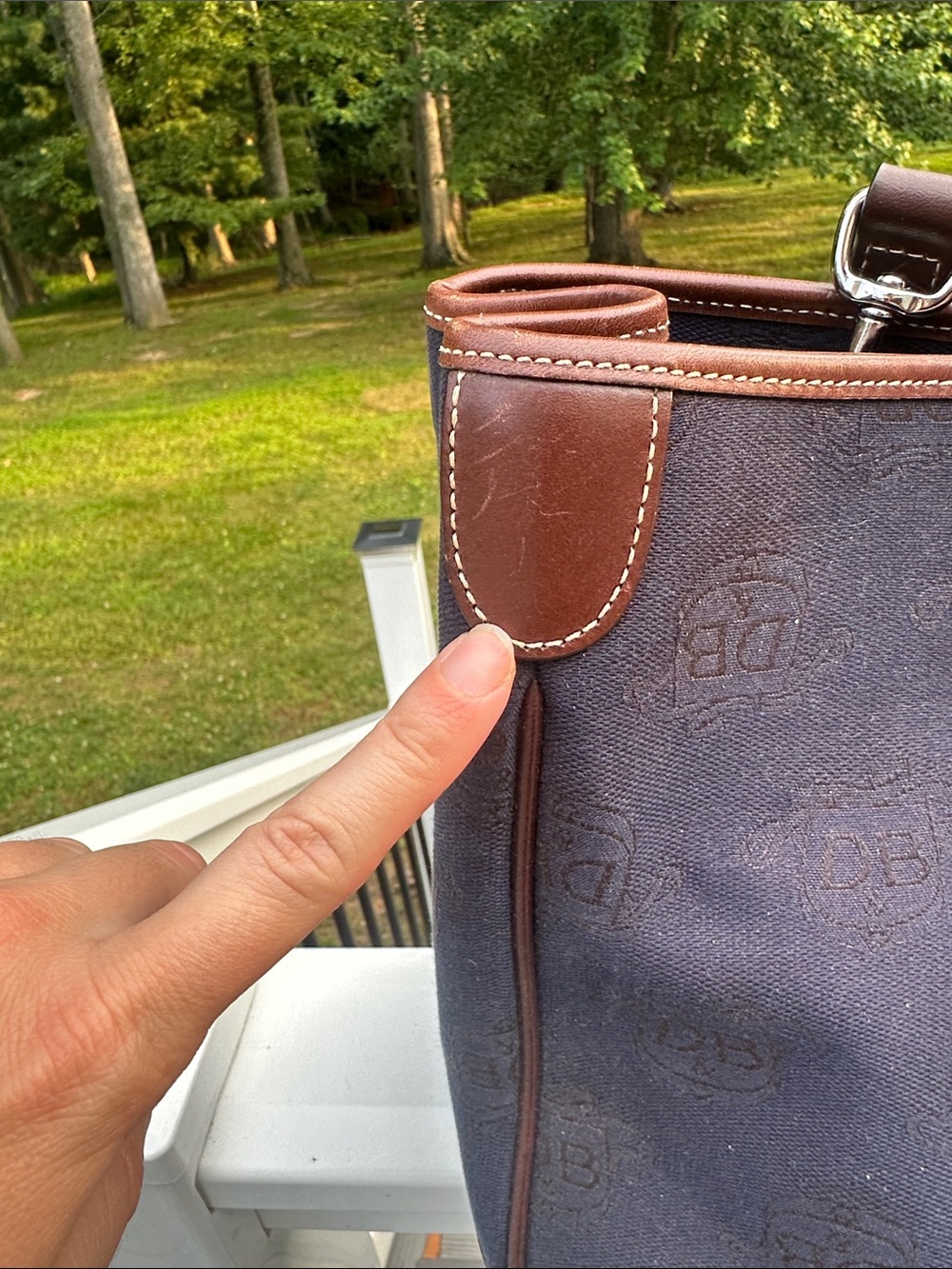 Dooney & Bourke Navy and Brown Monogram Handbag with Matching Pouch - Picture 6 of 16